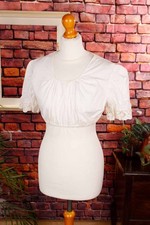 Vintage Orig 70S Dirndl Blouse Crème Dentelle Ferme Crop Top S M