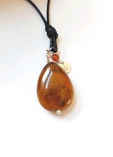Carnelian Drop Tiger Eye Pendant, 925 Silver Hematite & Cord