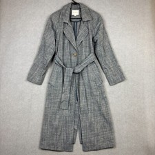 Elka Collective Coat Womens 8 Blue Linen Cotton Belted Lightweight