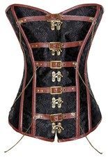 Corset Bustier Serre-Taille Marron - Noir  chaines style Cavalière + String 
