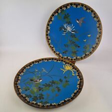 Antique Pair Early 20thC Japanese Cloisonne Chargers Decorated Birds On Branches