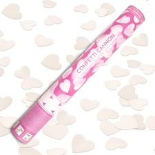 Tube détireurs à coeurs blancs, canon tire confettis pétales à cœur blanc à a...