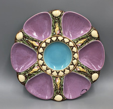 Read Antique Minton's Pink & Turquoise Majolica Oyster Plate Shells Minton 1323