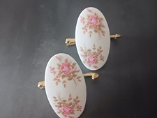 2 portes serviette ou crochet  mural vintage Porcelaine. Gilac décor.  France. 