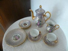 Service à café 1960 porcelaine Bavière scènes galantes  Fragonard - bleu et doré