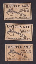 3 Antique Tag USA Matches BN135298 Axe 