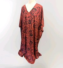 Womens Vintage 90s Kaftan Floral Satin Red Roses Dress MuuMuu dressing gown OS