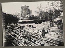 PHOTO PARIS construction of the old TRAMWAY laying rails