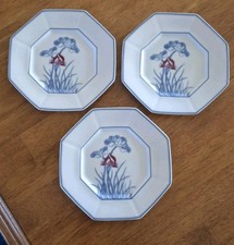 Fitz & Floyd Octogonal LOTUS BLEU Salad/Dessert Plates 7-3/4" Set Of 3 EUC