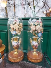 Globes glass bell marquetry vases porcelain of Paris 19th century