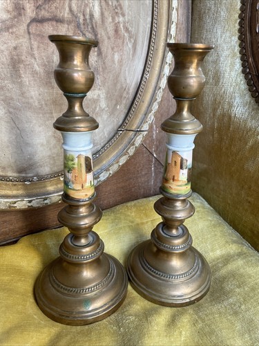 Paire bougeoirs anciens cuivre - bougeoirs,