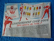 retro advertising LES 3 SUISSES mail card spinning wool knitting 1951