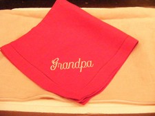 New Sferra Red Festival 20" x 20" Linen Napkin | Grandpa Embroidery Script