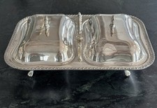Antique Silver Plate Dual Covered Buffet Server w/ Decorative Paw Foot