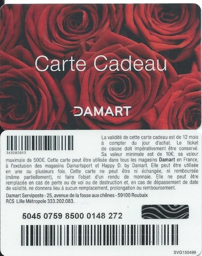 Carte cadeau damart verso - cadeau,