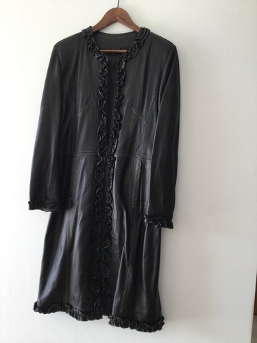 Manteau long cuir - cuir, noir