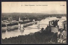 Old postcard Tain-Tournon, Les Ponts suspendus 1921 