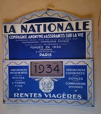 CALENDRIER CARTON  PORTE COURRIER 1934 ASSURANCE LA NATIONALE