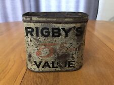 VTG 1920s J.A. RIGBY CIGAR TIN 5 CENT CIGARS MANSFIELD OH RUSTIC DECOR MAN CAVE