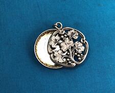 Ancien pendentif / miroir ART NOUVEAU métal argenté Décor GINKGO Bijoux Dourdan