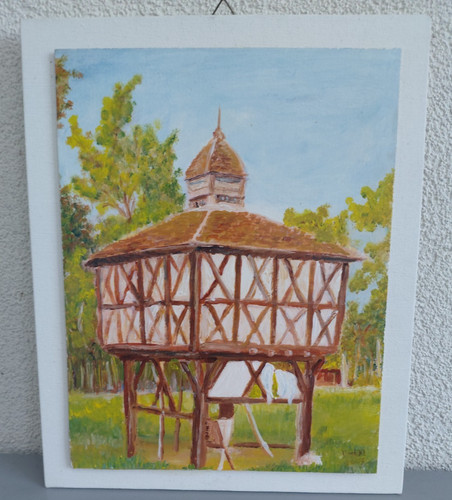 Tableau acrylique pigeonnier - tableau,