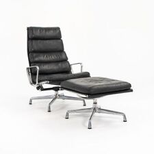 C. 1988 Herman Miller Aluminum Soft Pad Lounge Chair & Ottoman in Black Leather