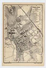 1892 ORIGINAL ANTIQUE MAP OF THE CITY OF FULDA / HESSE HESSEN / GERMANY