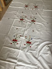 Nappe Rectangulaire Coton Brodée Main Coquelicots 150x266 Vintage À Jours