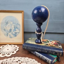 Bilboquet ancien en bois bleu marine - jouet d'adresse vintage décoration 18 cm