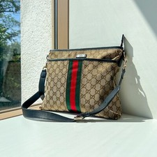 Gucci Sherry Line GG Canvas Crossbody Shoulder Bag 388926 Brown Leather Auth