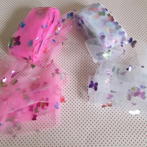 Rubans tulle blanc et - et, rose