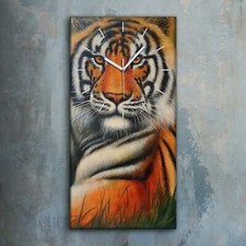 Silencieux Horloge murale sur toile 30x60 Animal Chat Bengale tigre peinture
