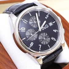 Dolce Gabbana Chronograph Watch Black Dial Date 5ATM Battery Replaced Cleaned