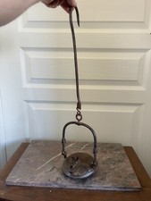 Ancien Lampe Huile Rave au Coq Mineur Fer Forgé XIXème