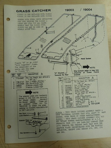 Yard man parts list - manual, for