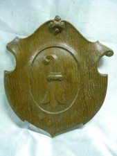 ANCIEN BLASON ARMOIRIE PLAQUE MURALE BOIS SCULPTE