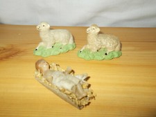 OLD 2 flocked sheep Santons nursery sooth and little Jesus wax