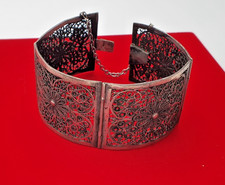 BRACELET VINTAGE - FLEUR FILIGRANE PERLES HUIT PANNEAUX ARGENT