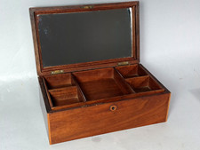 Antique Box Box Sewing Jewelry or Other Wood Varnish & Mirror Nice Condition B962