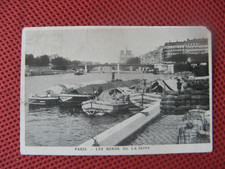 ++"1476" postcard PARIS LES BORDS DE LA SEINE WORKERS BARGES BARRELS