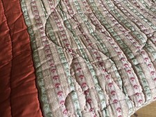 Antique French Provincial Floral Ticking Boutis Quilt - Red Sage Apricot Orange