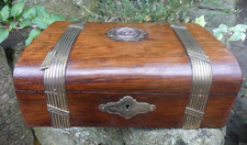 Antique Mahogany Bronze Mailbox Chest Box Medallion Child Reading