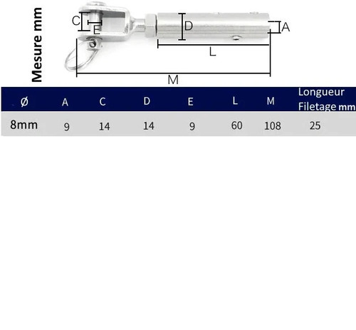 Pour cable 8mm embout chape - cable,