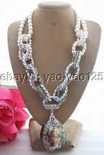 White Pearl  Abalone Shell Crystal Necklace  Abalone Shell pendant necklace