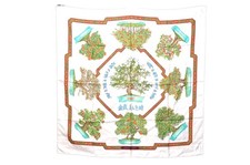 Authentic HERMES Carre 90 Scarf "BONSAI" Silk White 2725N