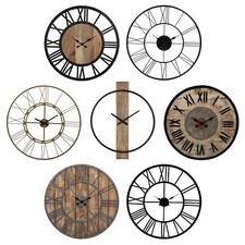 Horloge murale décorative retro de salon en bois de manguier et fer WOMO-DESIGN®