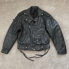 LANGLITZ LEATHER MOTORCYCLE JACKET COLUMBIA MODEL 10 Pockets 80s 38 M Short