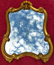 Gilded wooden mirror with pediment with shell decoration 20th century