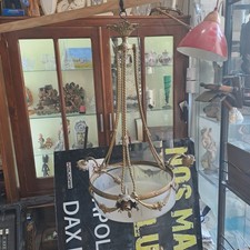 Ancien lustre suspension bronze 4 lumière + vasque H 80 cm