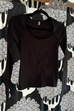 FREE PEOPLE Intimately Black Scoop Neck Top Size Small Long Sleeve Shirt 